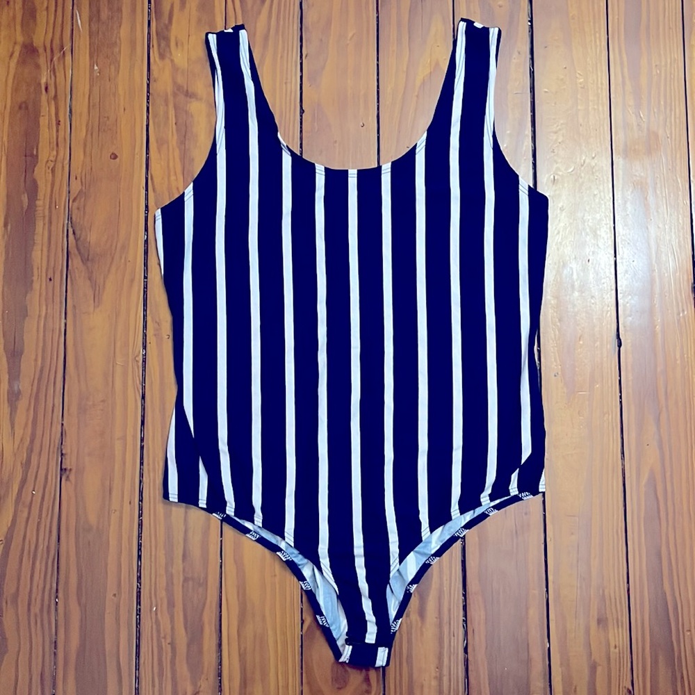 Navy Blue and White Striped Bodysuit